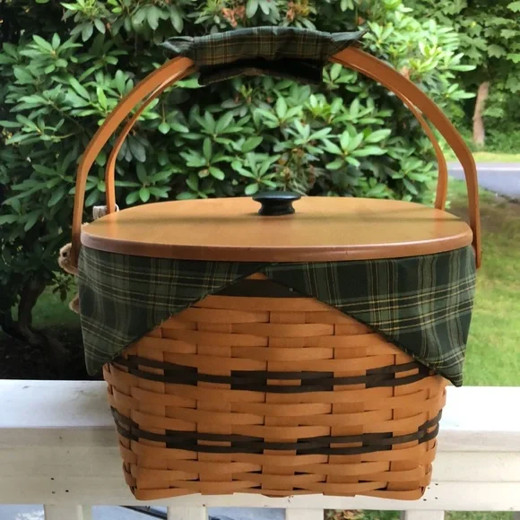 Vtg ‘99 LONGABERGER Generosity Basket 9-Piece Set RARE Inserts Green Plaid NEW